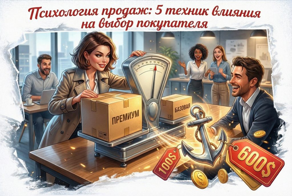 Иллюстрация 5 техник влияния на выбор покупателя в психологии продаж